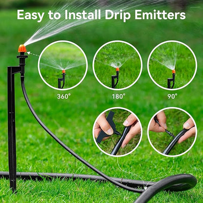 Drip Irrigation Spray Emitters with Stakes: 10 Sets Mixed 360/180/90 Degrees Drip Irrigation Sprayers for 1/4 inch Tubing Garden Irrigation System