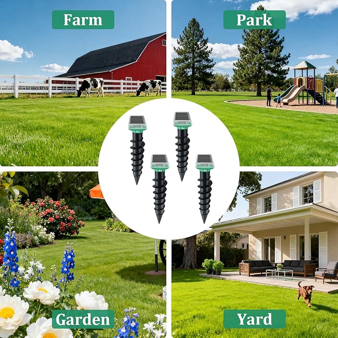 Mole Repellent Solar Powered, IP67 Waterproof Solar Mole Repellent Ultrasonic Snake Repellent Deterrent Gopher Vole Snake Pest and Other Rodent Animals, Get Rid of Moles, Groundhogs