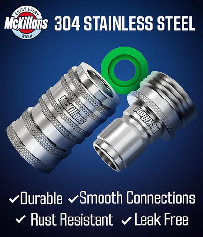 McKillans® 2025 Automatic Garden Hose Quick Connect [Universal FIT] - Stainless Steel Quick Connect Hose Fittings - Water Hose Connectors - Quick Disconnect Adapter - Instant Connection - 5 Pc Kit