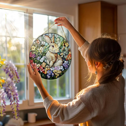 Stained Glass Window Hanging, 8 Inch Rabbit Sun Catcher, Bunny Stained Glass Suncatcher, Window Decor, Gifts for Mothers Day, Birthday, Christmas, Rabbit Lovers Gifts, Gift for Women Mom and Friend