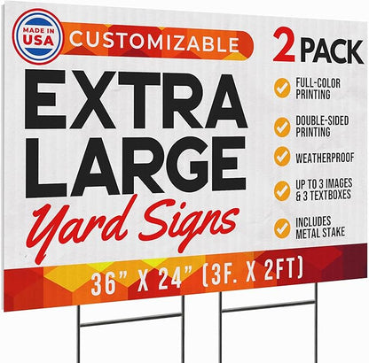 36"x24" Custom Yard Signs with Stakes Personalized Yard Signs with Full Color Print and Text Large Custom Outdoor Signs, for Business (2)