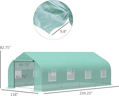 Outsunny 20' x 10' x 7' Outdoor Walk-in Greenhouse, Tunnel Green House with Roll-up Windows, Zippered Door, PE Cover, Heavy Duty Steel Frame, Green