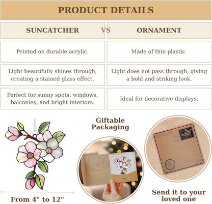 Magnolia Flower Acrylic Suncatcher Stained Glass Effect Window Car Hanging Christmas Ornament Indoor Outdoor Decor Garden Sun Catcher Panel Gifts for Flower Lover for Women Mom Grandma