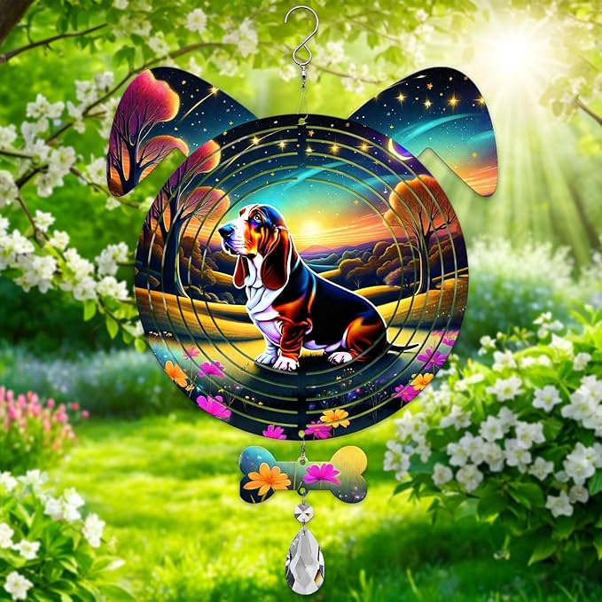 Basset Hound Dog Ears Wind Spinner, Basset Hound Wind Spinner Hanging for Yard and Garden