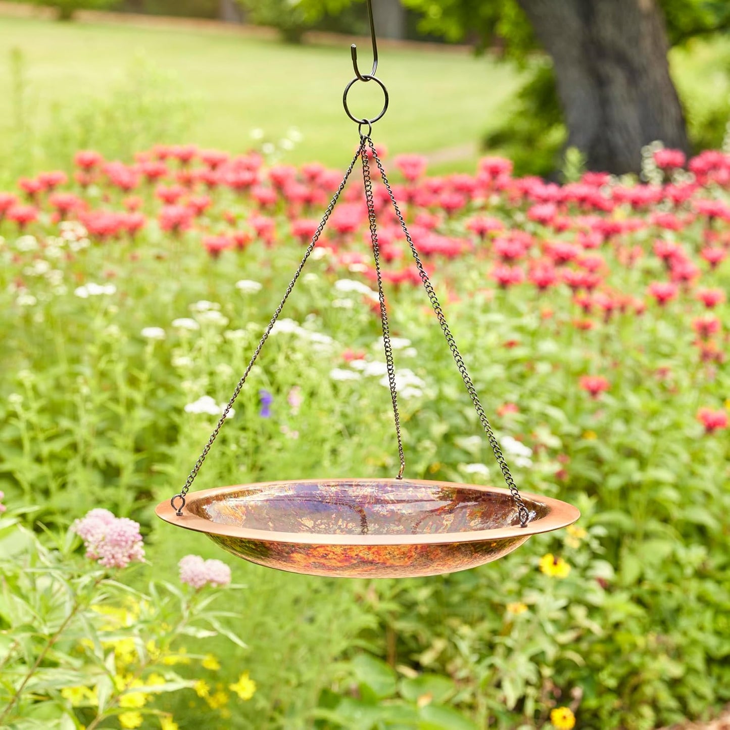 Good Directions Hanging Fire Copper Bird Bath for Outside Backyard, Outdoor, Patio, Garden, Birdbath Gift for Bird Lovers Watchers, Large 18" Pure Copper Metal