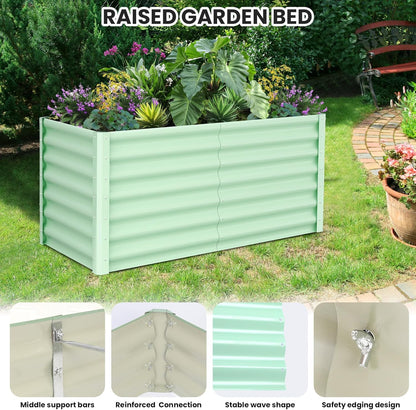 Galvanized Raised Garden Bed, 2 Pcs 6x3x2FT Outdoor Outdoor Planter Boxes with Open Base with Safety Edge and Glove, Elevated Rectangular Planting Bed for Vegetables Flowers Ground Planter, Green