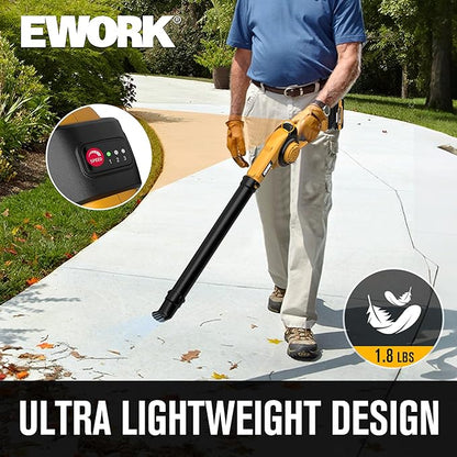 EWORK Small Leaf Blower Cordless 21V Mini Leaf Blower 200MPH with Battery and Fast Charger, Lightweight Electric Leaf Blowers, Compact Blower for Lawn Care, Jobsite, Patio Cleaning, Blowing Leaves