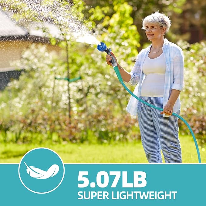 SPECILITE 50ft 304 Stainless Steel Garden Hose Metal, Heavy Duty Water Pipe with Nozzles for Yard, Outdoor - Flexible, Never Kink & Tangle, Puncture Resistant (Sky Blue)