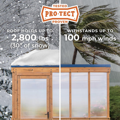 Backyard Discovery Willow 9' x 6' Cedar Wood and Polycarbonate Walk-in Greenhouse Kit with Exhaust Fan, Windows, Hose Hook-Ups, PowerPort, Staging Shelves for Year-Round Outdoor Gardening