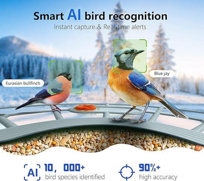 Bird Feeder with Camera, AI Birds Identification, Solar Powered, Live View, Instant Alerts, Capture Bird Videos, 2K HD Camera, Ideal Gift for Family and Enthusiasts (Blue)