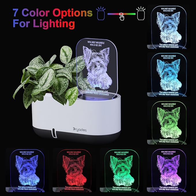 Self-Watering Plant Pot with LED Note Board & 7 Colors Pen, Led Acrylic Message Board with Plant Pot,Dog Board Night Light with Planting Pot for Room/Store/Office (No Plant&Seed)