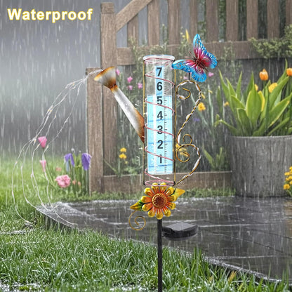 MUMTOP Rain Gauge Outdoor Solar Powered, 36 Inch Large Number Watering Can Water Gauge for Lawn, Yard and Garden