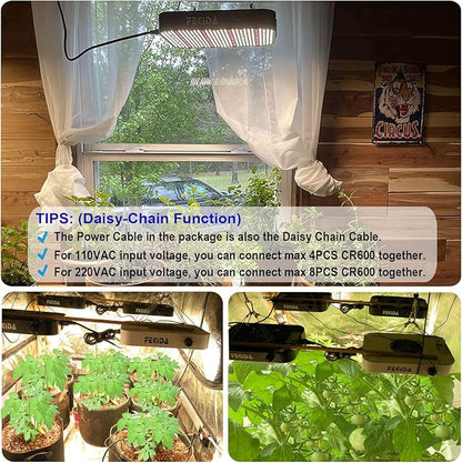 FECiDA 600W Equivalent LED Grow Light, 65W True Power Full Spectrum Plant Light, 0–100% Dimmable, Daisy Chain, Quiet Cooling Fan for Indoor Plants Seedling Veg Bloom