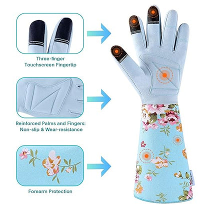 Extended Sleeve Garden Gloves for Women, Soft Grip Gardening Gloves, Lightweight Comfort Wear for Planting, Landscaping & Outdoor Tasks, Blue Small