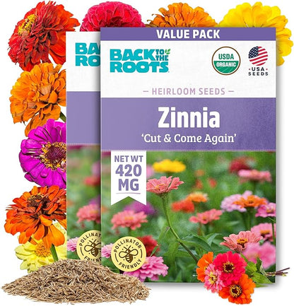 Back to The Roots 100% Organic Heirloom Seeds - Zinnia Pumila Mix Flowers Value Pack (420mg Total)
