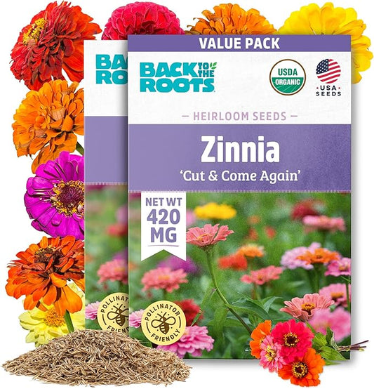 Back to The Roots 100% Organic Heirloom Seeds - Zinnia Pumila Mix Flowers Value Pack (420mg Total)