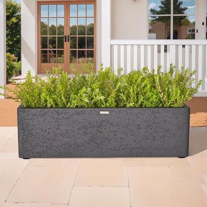 31 Inch Rectangular Concrete Planter,Durable All-Weather Use with Drainage Holes,Large Rectangular Planter for Outdoor Indoor Plants