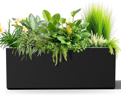 Tall Metal Planter, 15" W×16.3" H Large Rectangular Planter Box for Outdoor or Indoor, All-Weather Durable Plant Box with Drainage Holes & Removable Shelf for Patio, Porch, Garden, Trees, Flowers