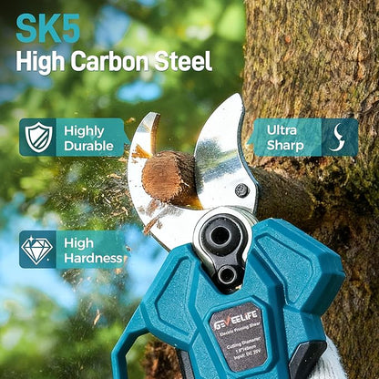 GEVEELIFE 2-in-1 Electric Pruning Shears Cordless, 1.6" Cutting Diameter, Electric Tree Pruner with 12.8Ft Reach Extension Pole, 2×4.0Ah Battery Powered Pole Pruner for Tree Trimming