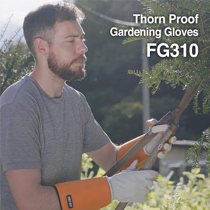 DEX FIT FG310 Gardening Gloves for Women & Men, Long Thorn Proof Leather Sleeves Protection, Comfortable, Durable for Cactus, Rose Bush Pruning and Garden and Yard Work; Orange L (9) 1 Pair