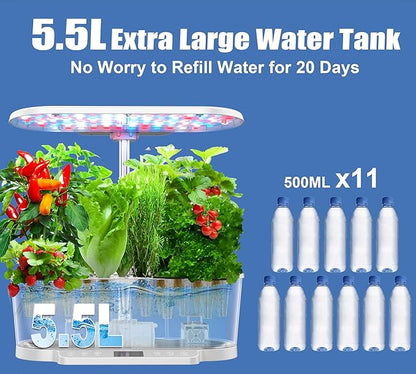 Hydroponics Growing System Kit APP Controlled, Indoor Herb Garden Hydroponic 15 Pods 36W Grow Light, Smart Indoor Garden, Height Adjustable to 30", Water Shortage Alarm, Quiet Pump, Auto Timer, White