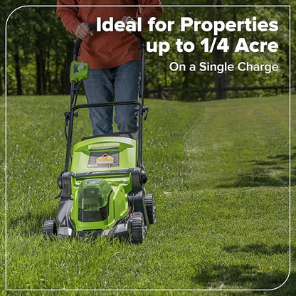 Greenworks 48V (24V x 2) 17" Cordless (Push) Lawn Mower (125+ Compatible Tools), (2) 4.0Ah Batteries and Dual Port Rapid Charger Included