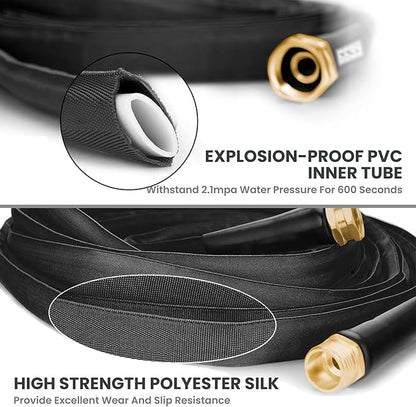 Giraffe Tools Garden Hose 100FT Lightweight Lay Flat Water Hose Kink Free Flexible Hose with 9 Spray Function Nozzle（Black）