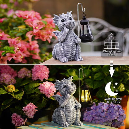 Goodeco Dragon Statue with Solar Lantern - Garden Decor for Lawn, Patio, and Yard - 8.3 inches Dragon Gifts & Outdoor Decorations
