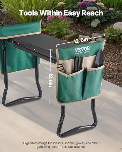 VEVOR Folding Garden Kneeler and Seat Heavy Duty, Widened 8" EVA Foam Pad, Portable Garden Stool with Tool Bags, Gardening Bench to Relieve Knee & Back Pain, Great Gifts for Seniors, Women, Parents