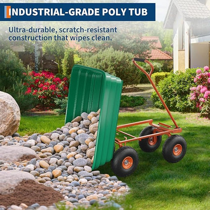 Garden Dump Cart - 600Lb Capacity Heavy Duty Yard Utility Garden Cart with Removable Dump Bed, All-Terrain Tires & 180° Adjustable Handle for Soil, Plants, Tools