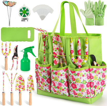 Heavy Duty Floral Gardening Tools Kit - 26PCS Gardening Tool Set with Non-Slip Rubber Handle, Complete Gardening Tool Bag Set for Women
