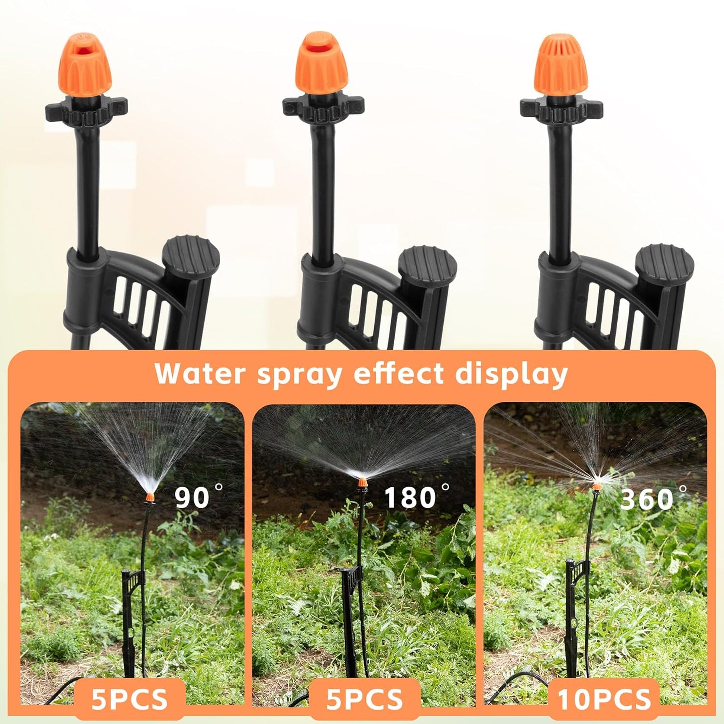 20 Sets 90/180/360 Degree Irrigation Sprinkler Heads with Stake, Drip Micro Spray Emitters with 1/4" Irrigation Tubing on Riser Stake,Micro Spray Sprinkler Stake Assembly for Garden Watering System