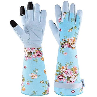 Extended Sleeve Garden Gloves for Women, Soft Grip Gardening Gloves, Lightweight Comfort Wear for Planting, Landscaping & Outdoor Tasks, Blue Small