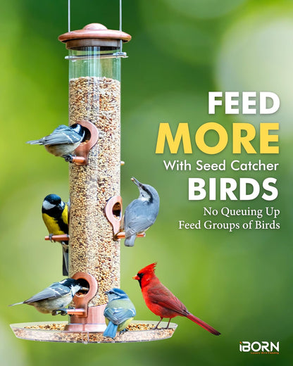 iBorn Bird Feeders Seed Catcher for Outside Hanging 6 Port Bird Feeder for Cardinal Birds Aluminium Metal,Brushed Copper Finishing 14 Inch 6 Port (Seed is not Included)