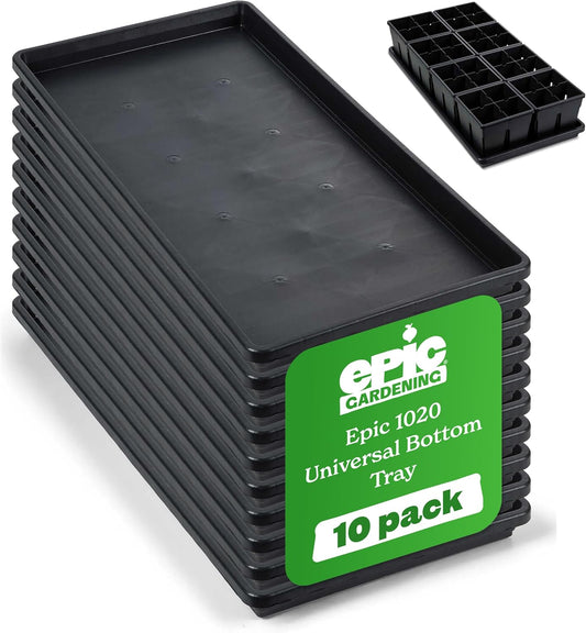 Epic Gardening Reusable Universal Bottom Tray - Epic 1020 Universal Bottom Tray - 10 Trays - Easy Watering Seed Starting Trays - Gardener Friendly Plant Trays for Seedlings | UV-Treated BPA-Free