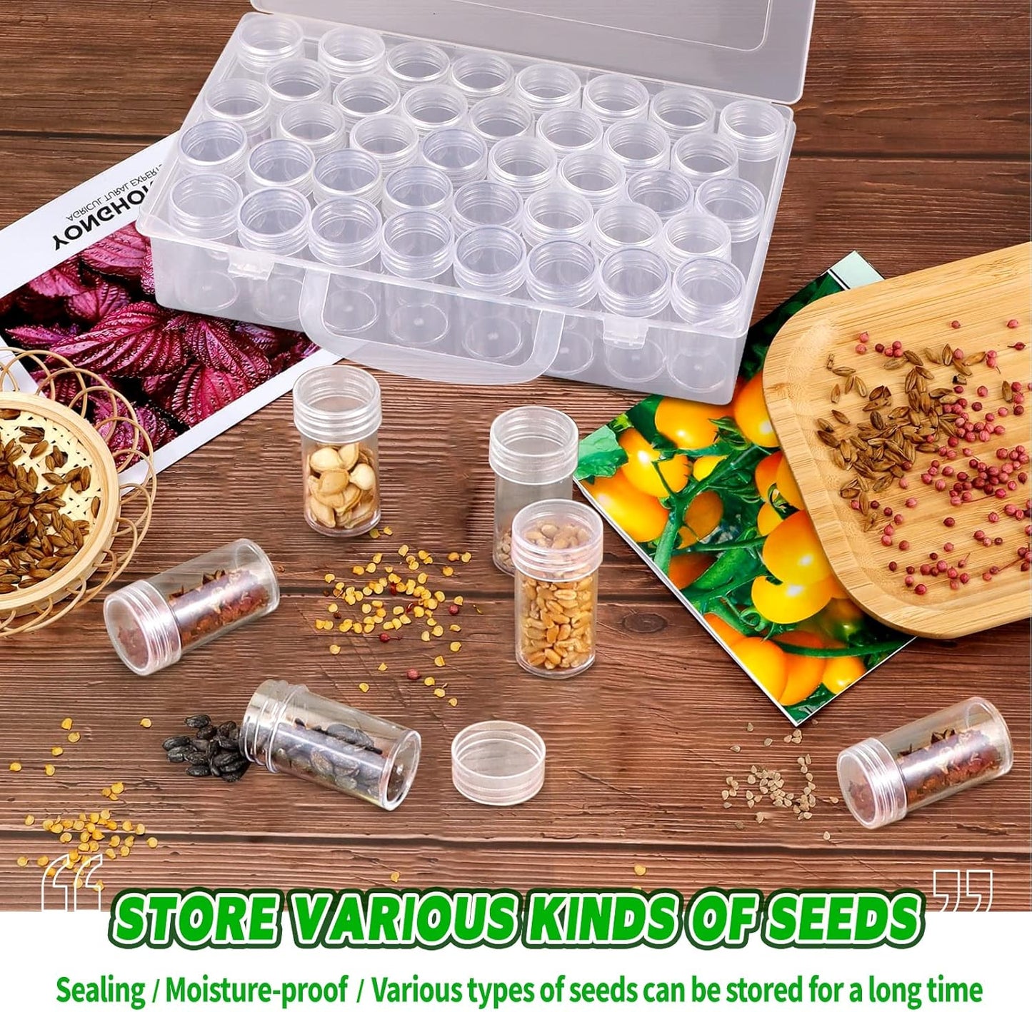 38-Slots Seed Storage Organizer Box with Label Stickers, Seed Storage Container for Flower Plants, Seeds & Bulbs, Flower, Vegetable, Clover and Basil Seeds, Gardening Supplies & Organizer