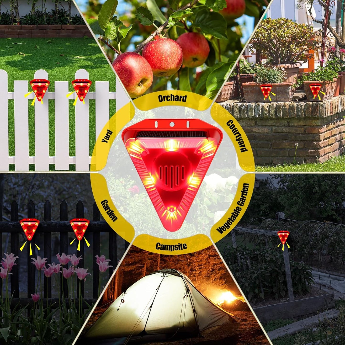 Qualirey 6 Pack Solar Animal Repeller Outdoor Alarm Deterrent Sound Dog Barking Alarm with Red Lights 130db Loud Noise Maker 4 Modes Deer Skunk Raccoon Repellent for Home Villa Yard Farm(Red)