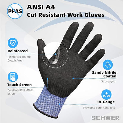 Schwer A4 AIR-SKIN Cut Resistant Work Gloves AR3900 with Extreme Lightweight & Thin, Grip Gloves for Fishing, Refined Work, Mechanic, Gardening, Touch-Screen, Non-PFAS, 3D-Comfort Fit, 2 Pairs, L