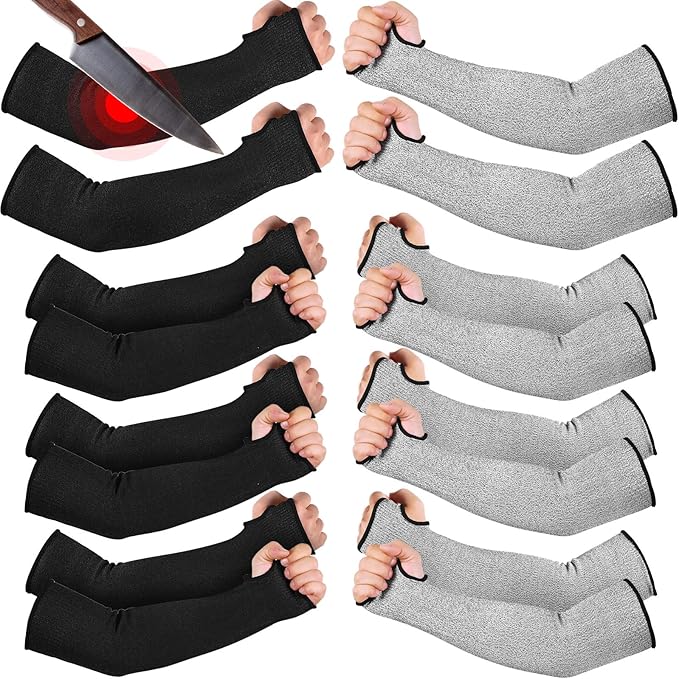JaGely 4 Pairs Level 5 Cut Resistant Sleeves with Thumb Hole 18 Inches Arm Protection Sleeve Farmer Gardening (Black,Gray)