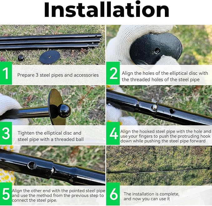 72 Inch Garden Stake Netting Support, Black Heavy Duty Powder Coated Steel Frame for Garden Fencing, Plant & Crop Protection from Wildlife (6 Sets)