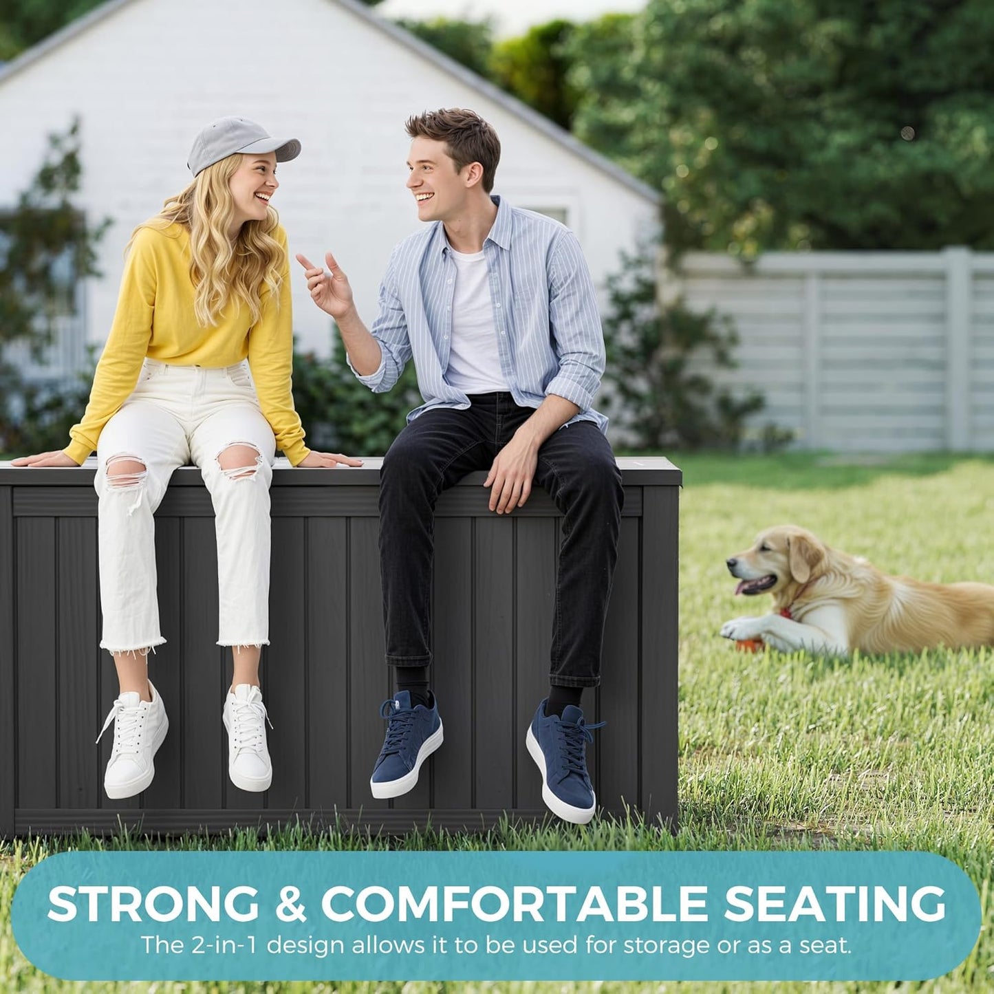 Outdoor Storage Box, Resin Deck Boxes Indoor and outdoor, Waterproof Storage Box Lockable Lid (Black, 150 Gallon)