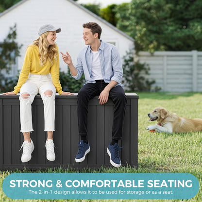 Outdoor Storage Box, Resin Deck Boxes Indoor and outdoor, Waterproof Storage Box Lockable Lid (Black, 150 Gallon)