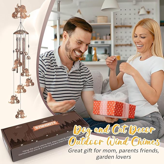 Cat Dog Wind Chimes for Outside,Gardening Gifts for cat Dog Lover，Women，Men，Mom，Birthday Party Decorations,Memorial Gifts,Wind Chimes Outdoors，Indoors,Room,Home,Wall,Garden,Patio,Yard Decor