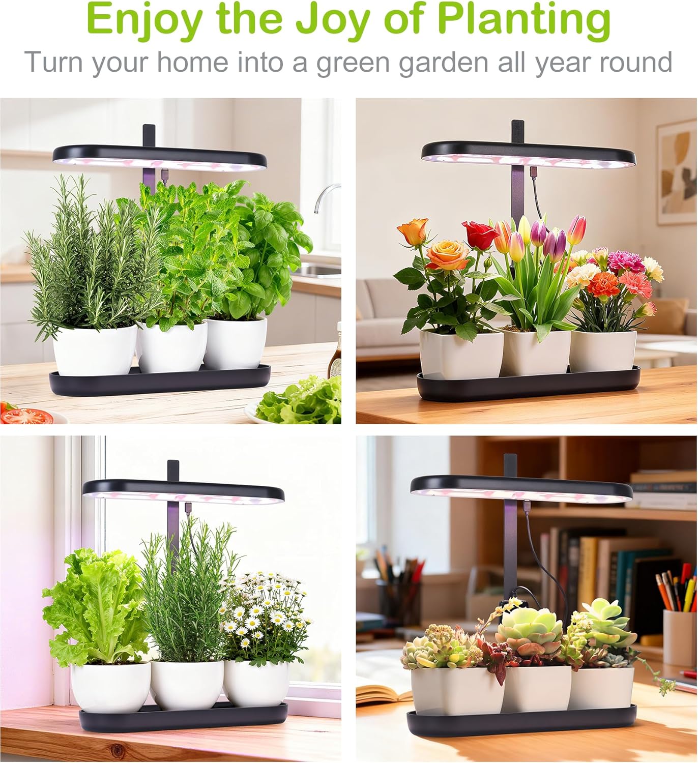 Indoor Garden Led Grow Light, 20W Full Spectrum LED Grow Lamp for Indoor Plants with Intelligent Controller, Height Adjustable, Ideal for Home Desk Plant Lighting (Black, ABS Base)