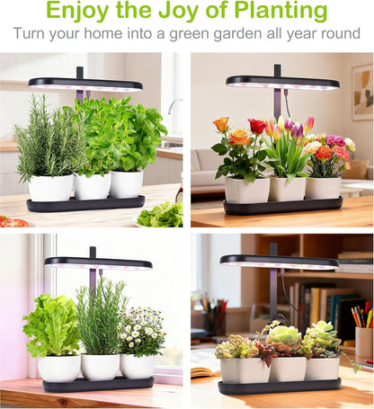 Indoor Garden Led Grow Light, 20W Full Spectrum LED Grow Lamp for Indoor Plants with Intelligent Controller, Height Adjustable, Ideal for Home Desk Plant Lighting (Black, ABS Base)