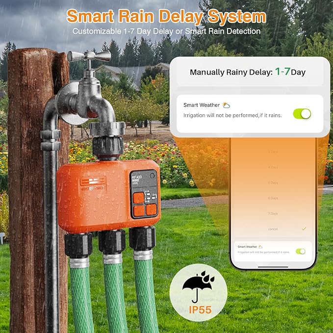 Smart WiFi Sprinkler Timer 3 Zone,WiFi Water Timer for Garden Hose with 984 FT Range,APP & Remote Control,Alexa & Google Voice Compatible,Rain Delay, Manual Mode Sprinkler System