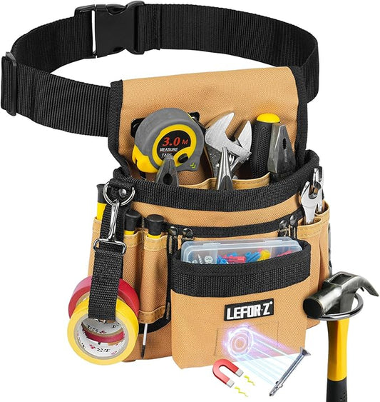 Tool Belt,Magnetic Tool Pouch,14-Pockets Tool Belts for Men,Detachable & Adjustable Tool Pouch belt for Electrician,Carpenter,Construction,Work Apron,Utility Belt,Black-Brown