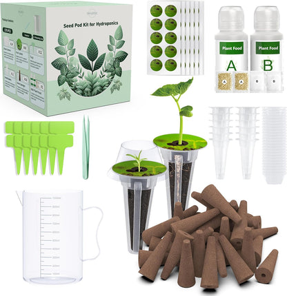 176 PCS Hydroponic Pod Kit for Aerogarden - Grow Anything Seed Pods with 60 Sponges, 12 Baskets, 24 Domes, 60 Labels, 6 Plant Food, 1 Measuring Cup - Compatible with Hydroponics Growing System