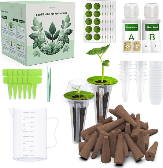 176 PCS Hydroponic Pod Kit for Aerogarden - Grow Anything Seed Pods with 60 Sponges, 12 Baskets, 24 Domes, 60 Labels, 6 Plant Food, 1 Measuring Cup - Compatible with Hydroponics Growing System