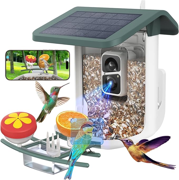 Smart Bird Feeder with Camera, Solar Bird Feeder - 2K HD Live Video Camera AI Identify Birds, Visible Window Auto Capture -Instant Arrival Alerts, Birds Lover Gifts